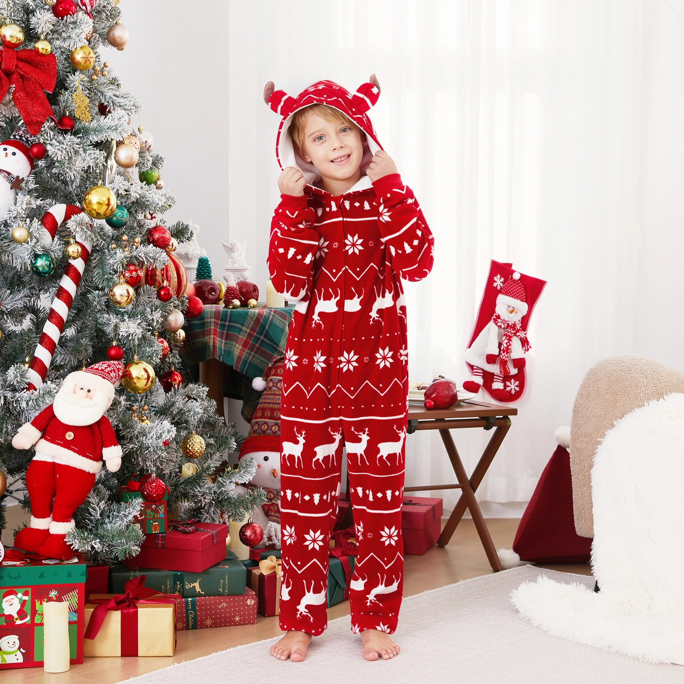 Christmas 3D Antler Reindeer Pajamas Onesies Family Outfits