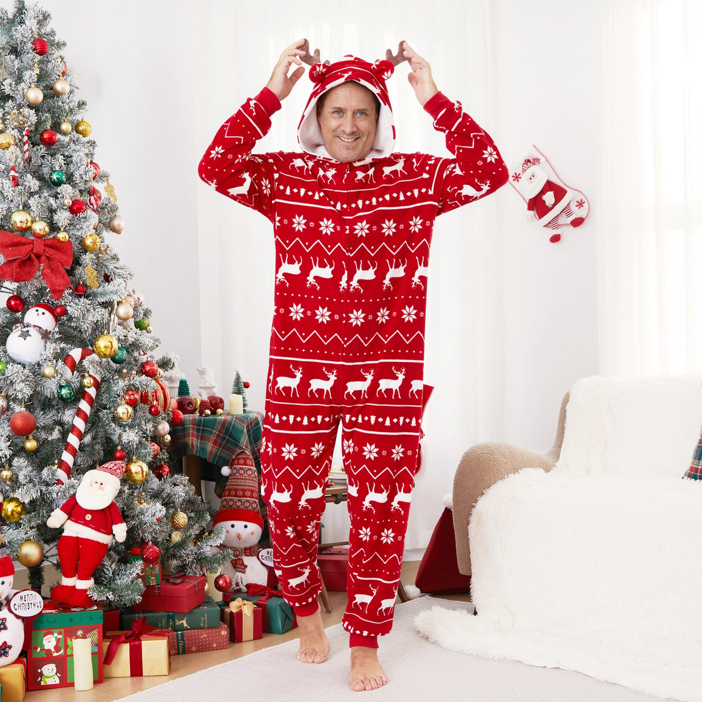 Christmas 3D Antler Reindeer Pajamas Onesies Family Outfits